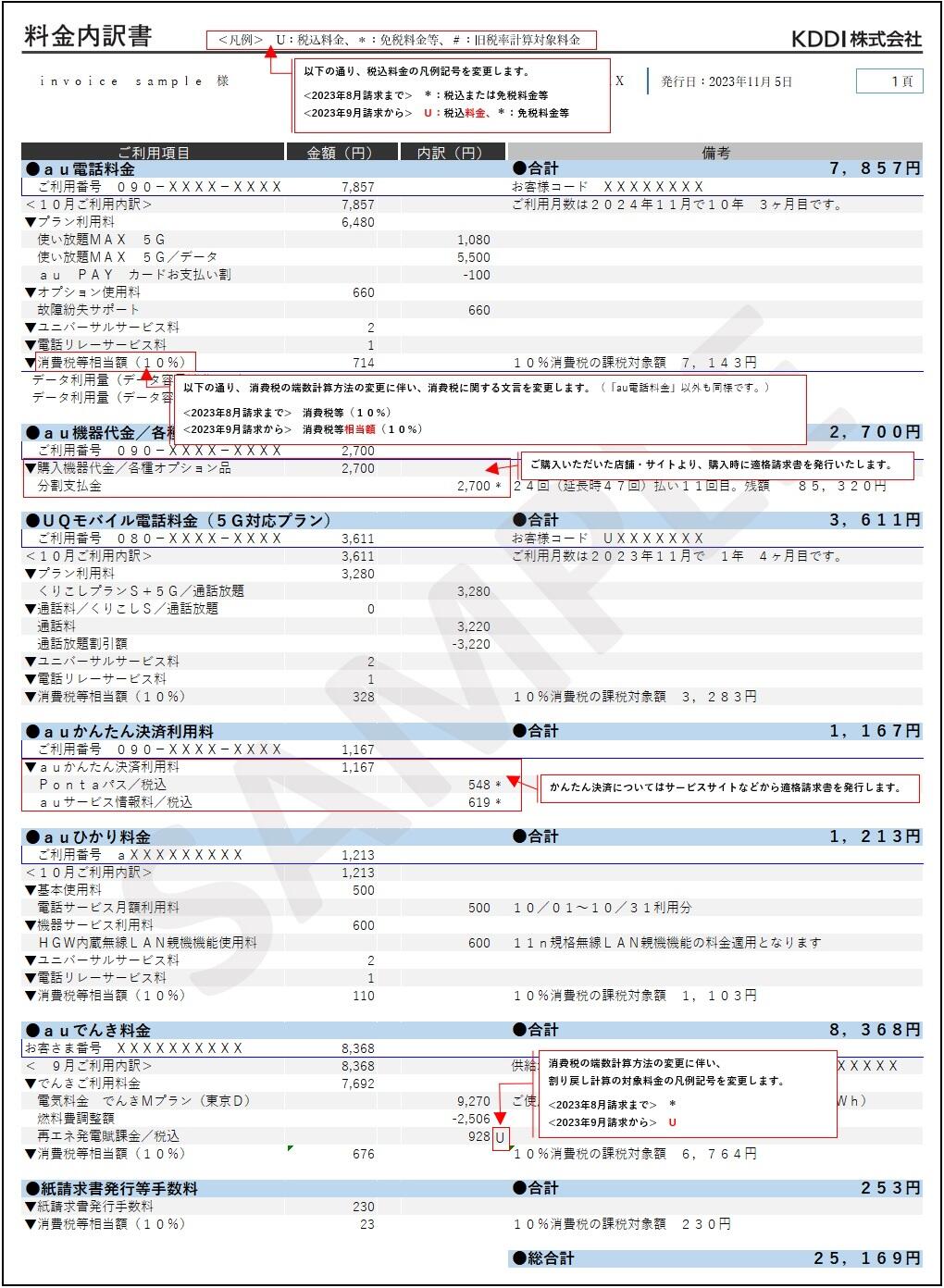 「料金内訳書」変更点