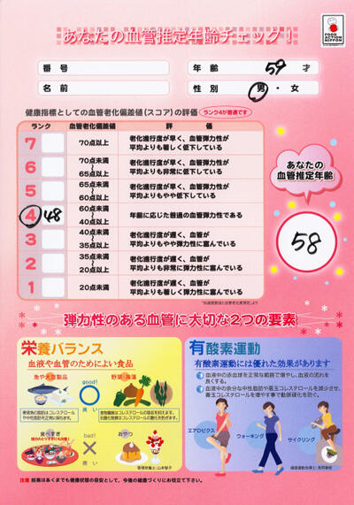 イメージ:血管年齢結果シート